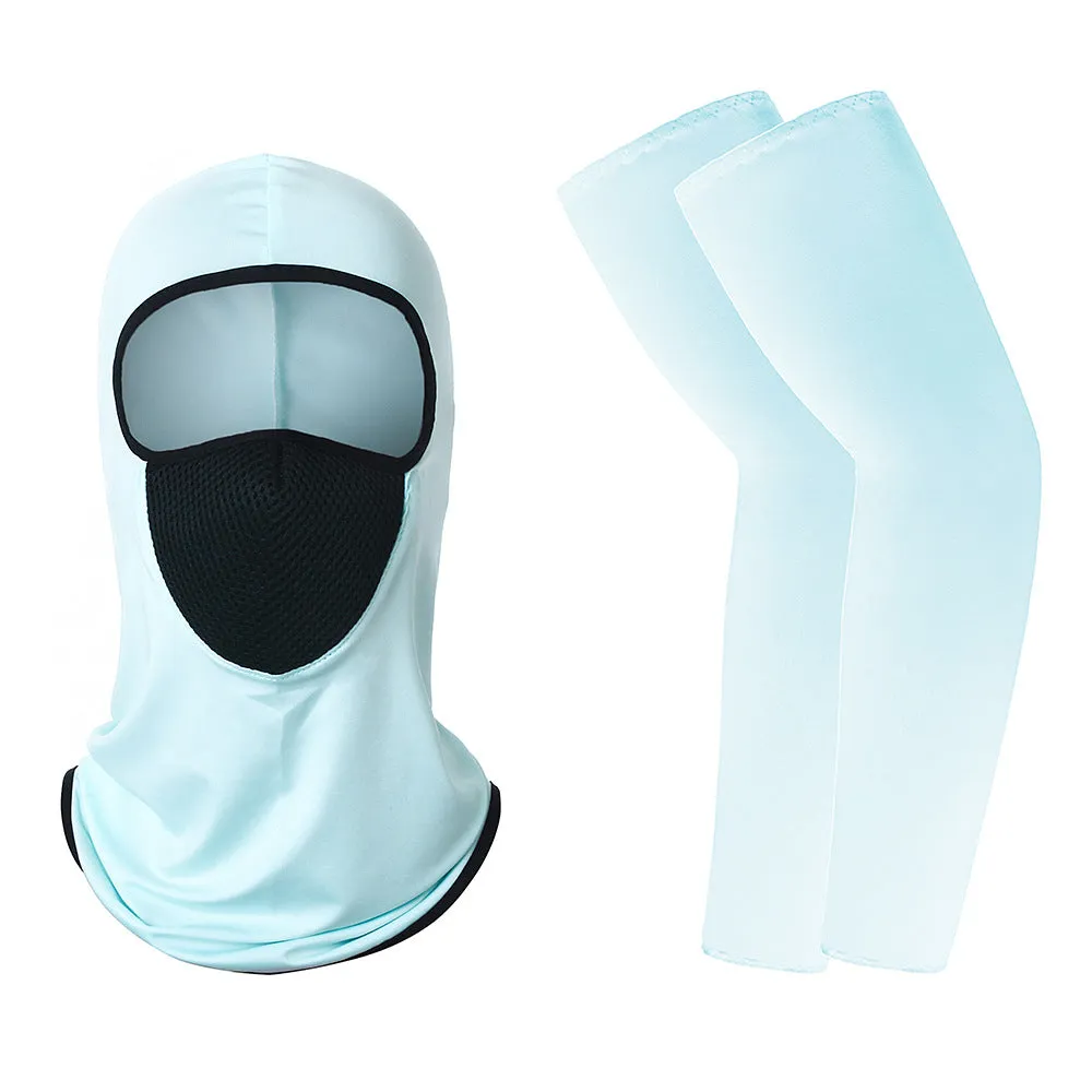 1 Pair of Sleeves 1 Head Cover Summer Ice Silk Face Mask for Outdoor Cycling