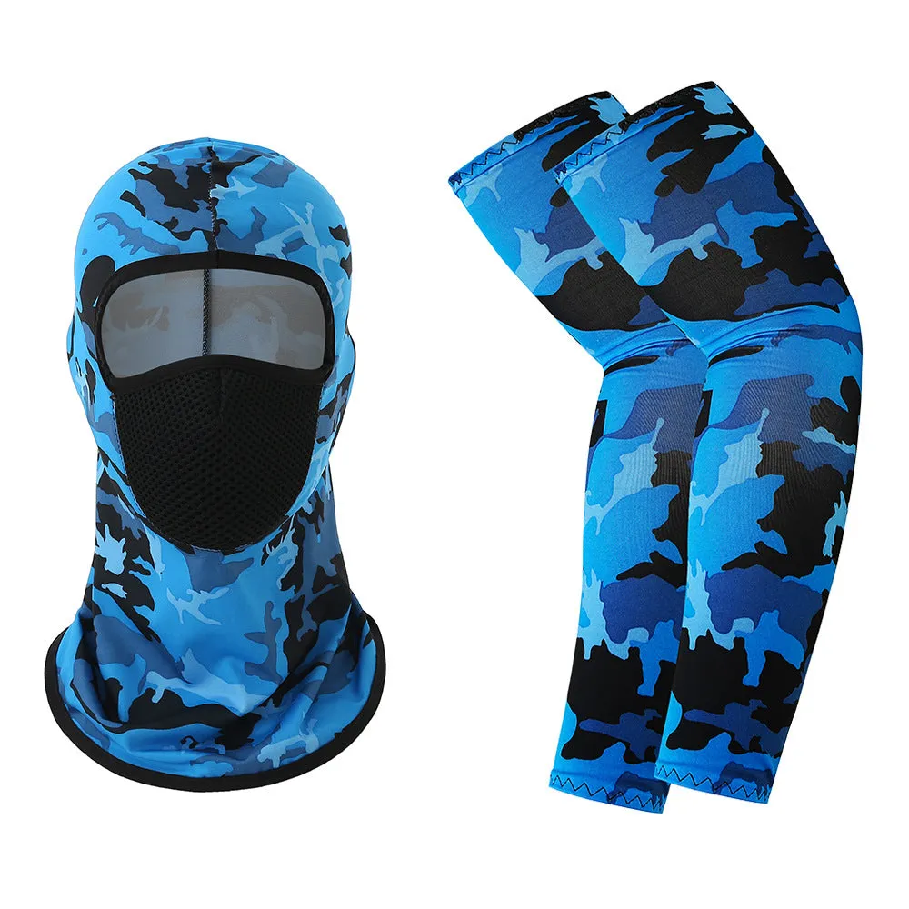 1 Pair of Sleeves 1 Head Cover Summer Ice Silk Face Mask for Outdoor Cycling