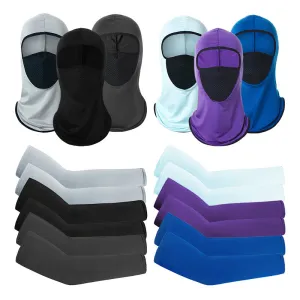 1 Pair of Sleeves 1 Head Cover Summer Ice Silk Face Mask for Outdoor Cycling