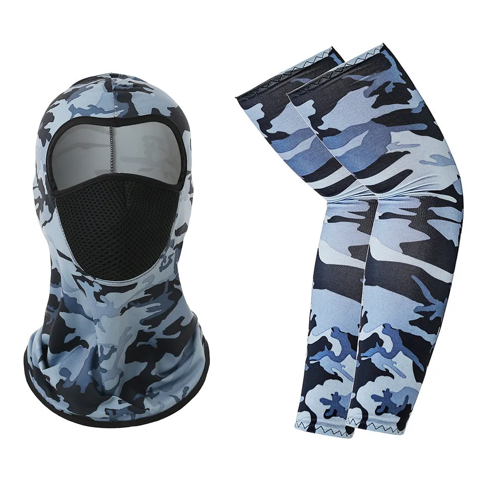 1 Pair of Sleeves 1 Head Cover Summer Ice Silk Face Mask for Outdoor Cycling