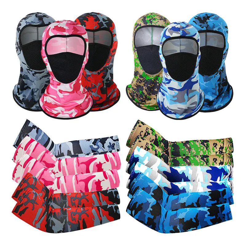 1 Pair of Sleeves 1 Head Cover Summer Ice Silk Face Mask for Outdoor Cycling