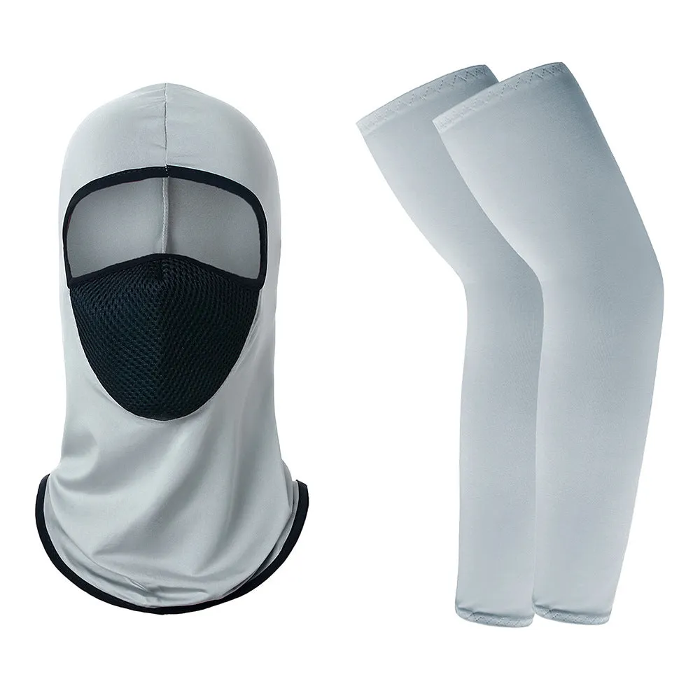 1 Pair of Sleeves 1 Head Cover Summer Ice Silk Face Mask for Outdoor Cycling