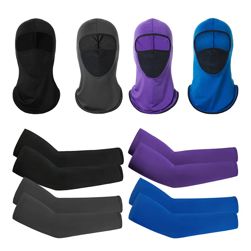 1 Pair of Sleeves 1 Head Cover Summer Ice Silk Face Mask for Outdoor Cycling