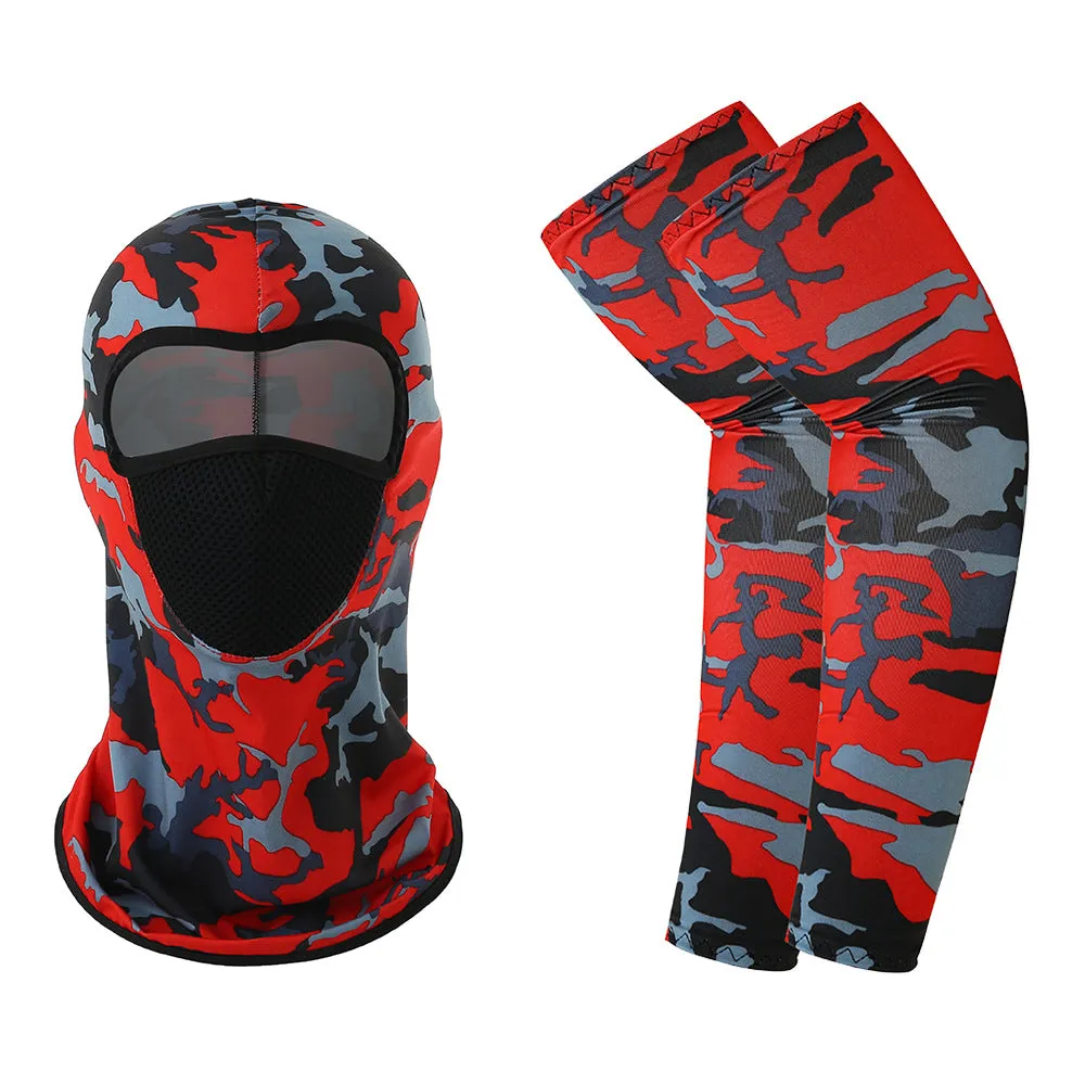 1 Pair of Sleeves 1 Head Cover Summer Ice Silk Face Mask for Outdoor Cycling