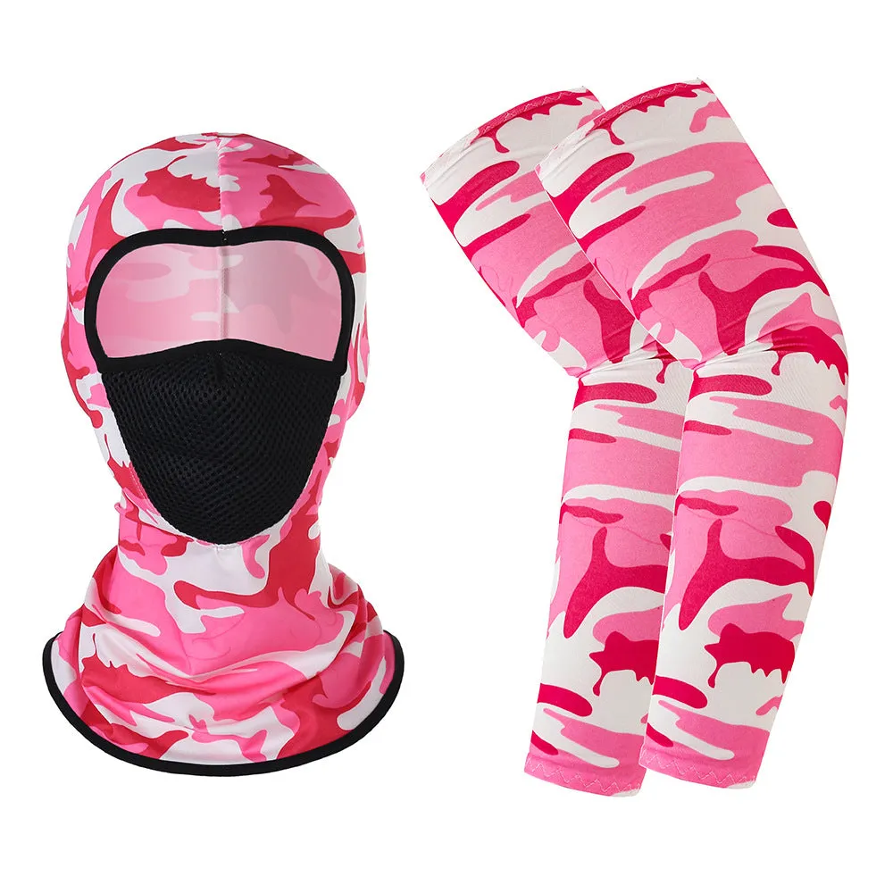 1 Pair of Sleeves 1 Head Cover Summer Ice Silk Face Mask for Outdoor Cycling