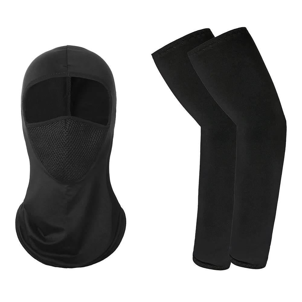 1 Pair of Sleeves 1 Head Cover Summer Ice Silk Face Mask for Outdoor Cycling