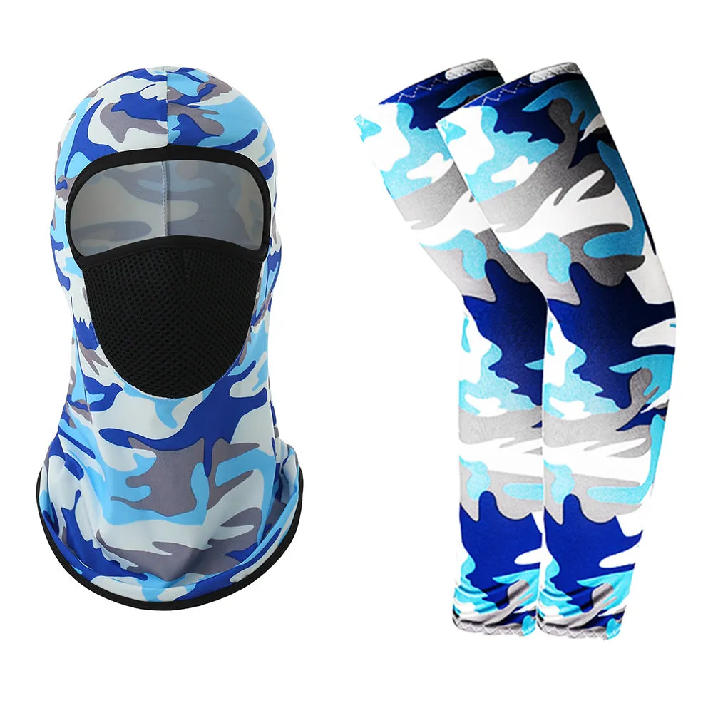 1 Pair of Sleeves 1 Head Cover Summer Ice Silk Face Mask for Outdoor Cycling