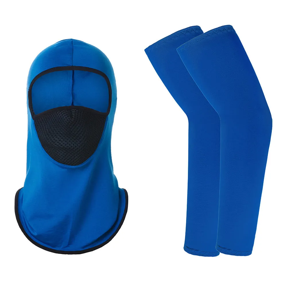 1 Pair of Sleeves 1 Head Cover Summer Ice Silk Face Mask for Outdoor Cycling