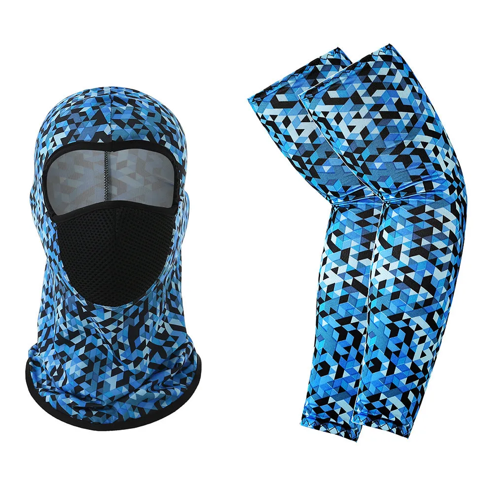 1 Pair of Sleeves 1 Head Cover Summer Ice Silk Face Mask for Outdoor Cycling