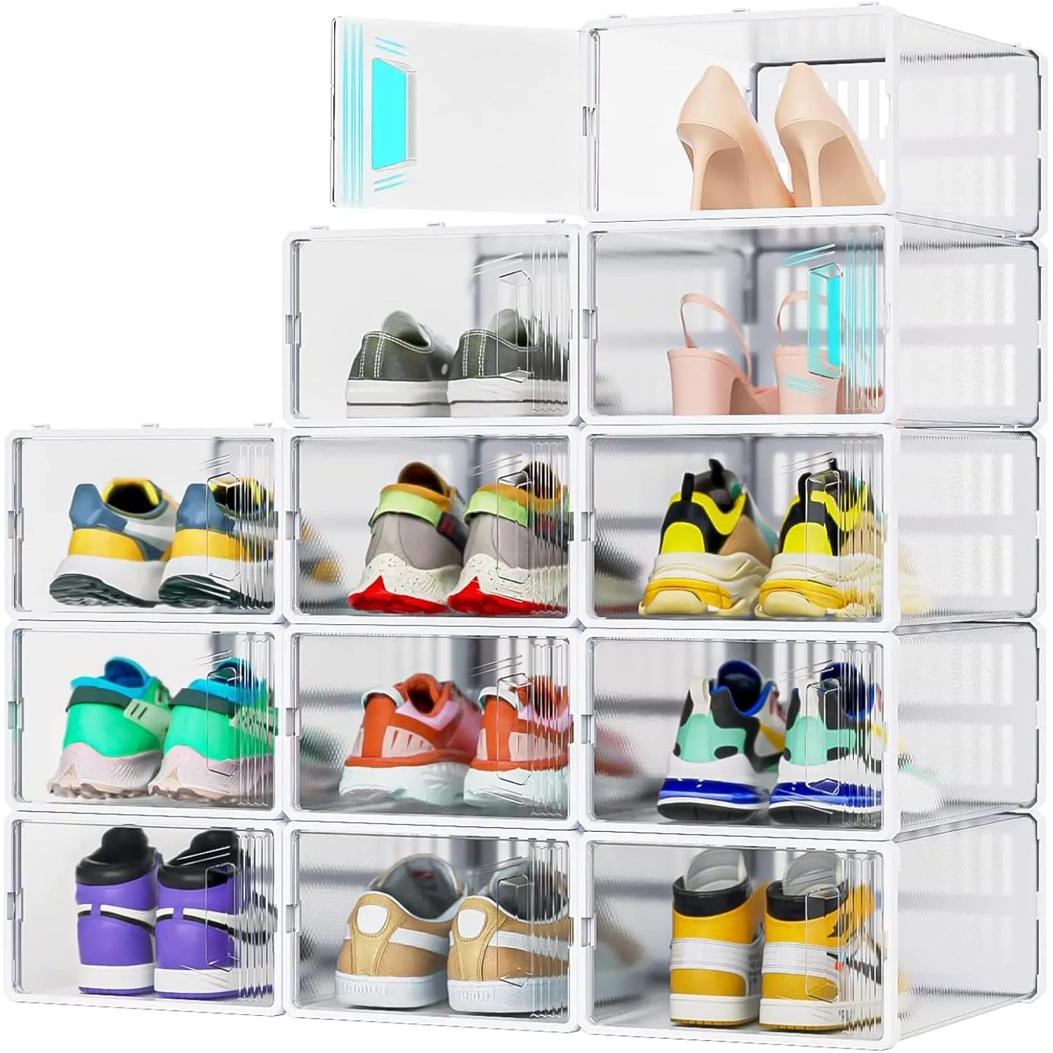 12 Pack Shoe Organizer, Clear Plastic Stackable Shoe Storage, Multifunctional Sh