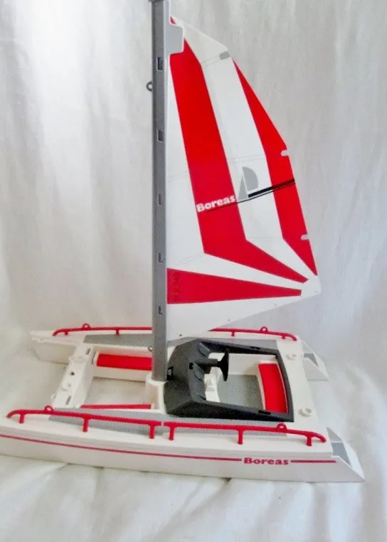 14" Tall Playmobil Catamaran Boat BOREAS 16227 Red White Pretend Play Nautical Bath Toy