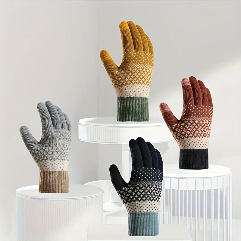 1pair Coldproof Split Finger Knitted Gloves, Plus Velvet Thickened Coldproof Gloves For Outdoor Cycling, Ideal choice for Gifts