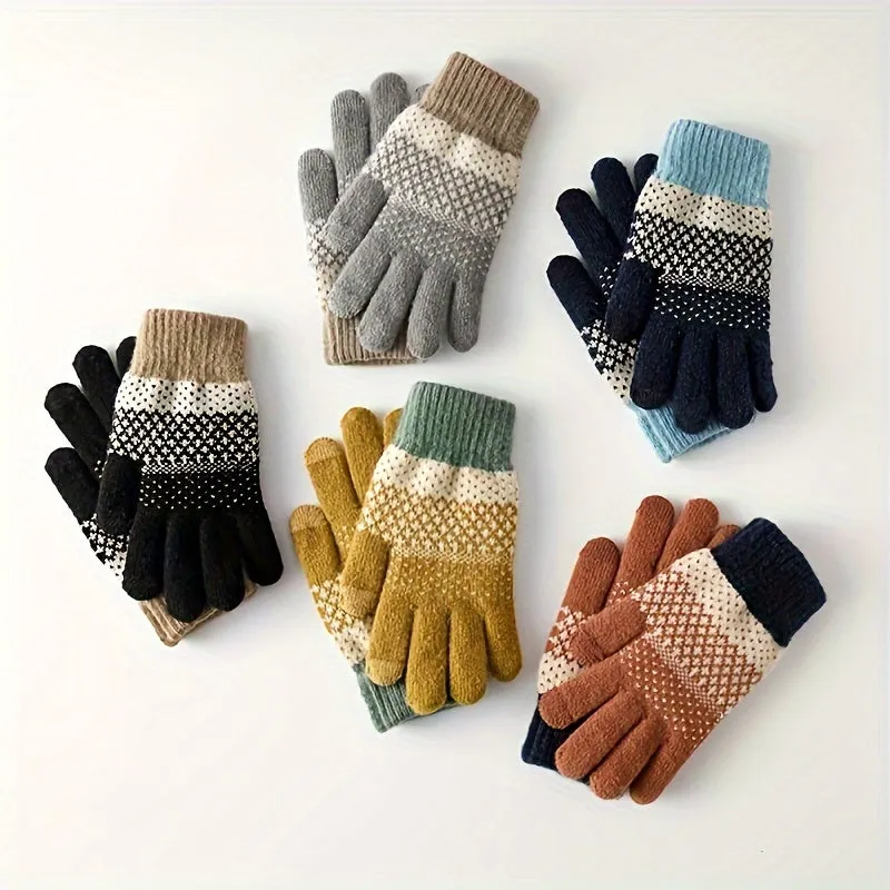 1pair Coldproof Split Finger Knitted Gloves, Plus Velvet Thickened Coldproof Gloves For Outdoor Cycling, Ideal choice for Gifts