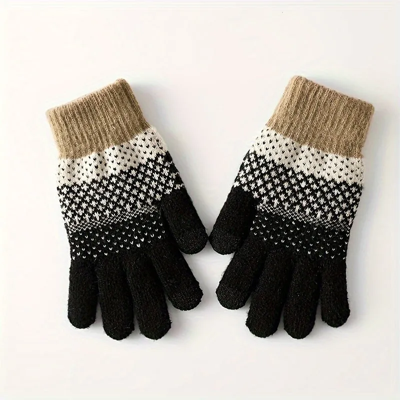 1pair Coldproof Split Finger Knitted Gloves, Plus Velvet Thickened Coldproof Gloves For Outdoor Cycling, Ideal choice for Gifts