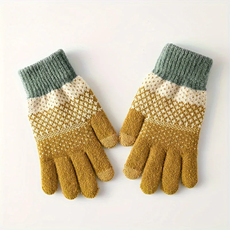 1pair Coldproof Split Finger Knitted Gloves, Plus Velvet Thickened Coldproof Gloves For Outdoor Cycling, Ideal choice for Gifts