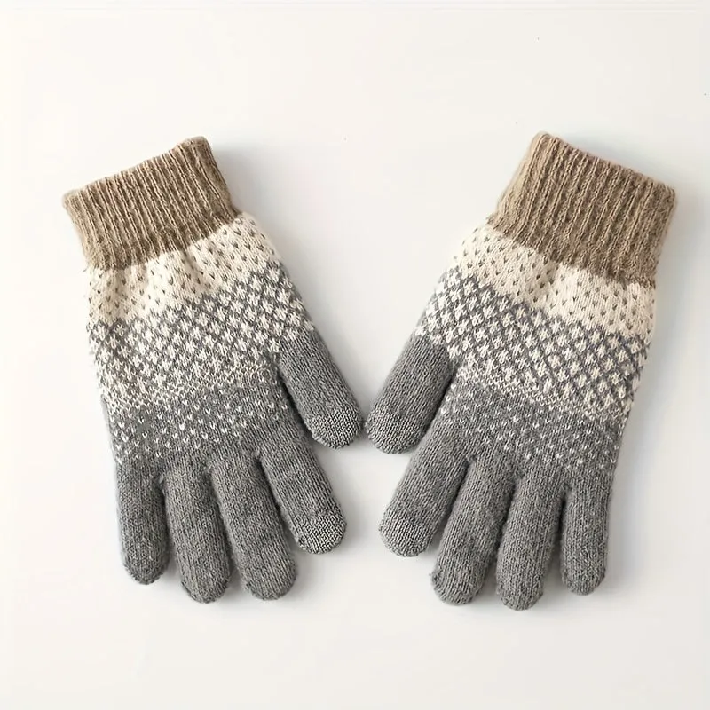 1pair Coldproof Split Finger Knitted Gloves, Plus Velvet Thickened Coldproof Gloves For Outdoor Cycling, Ideal choice for Gifts