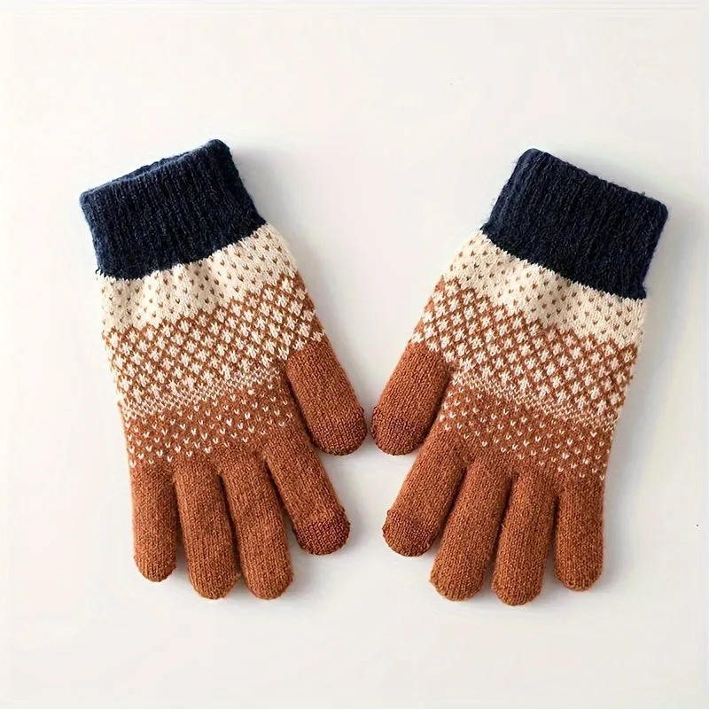 1pair Coldproof Split Finger Knitted Gloves, Plus Velvet Thickened Coldproof Gloves For Outdoor Cycling, Ideal choice for Gifts