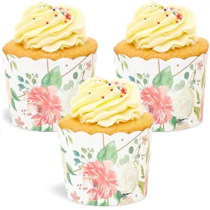 50-Pack Muffin Liners - Floral Watercolor Cupcake Wrappers Paper Baking Cups