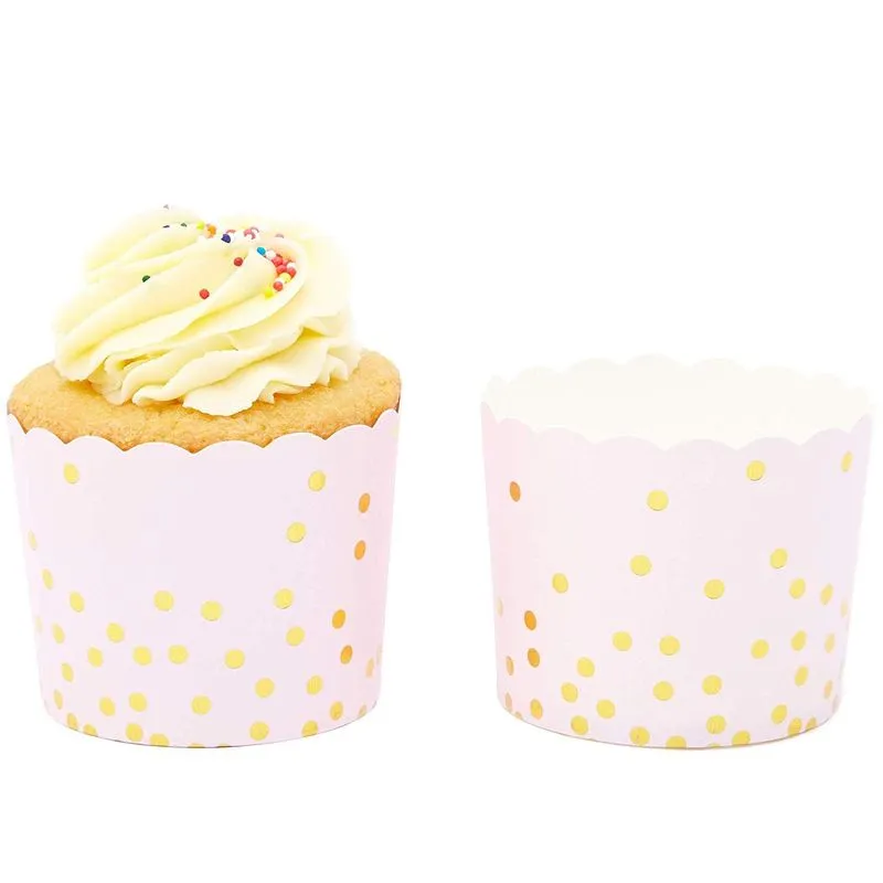 50-Pack Muffin Liners - Pink and Gold Foil Polka Dots Cupcake Wrappers Paper Baking Cups