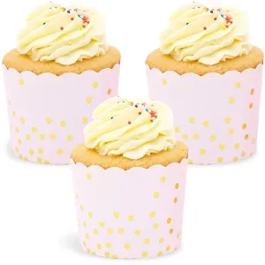 50-Pack Muffin Liners - Pink and Gold Foil Polka Dots Cupcake Wrappers Paper Baking Cups