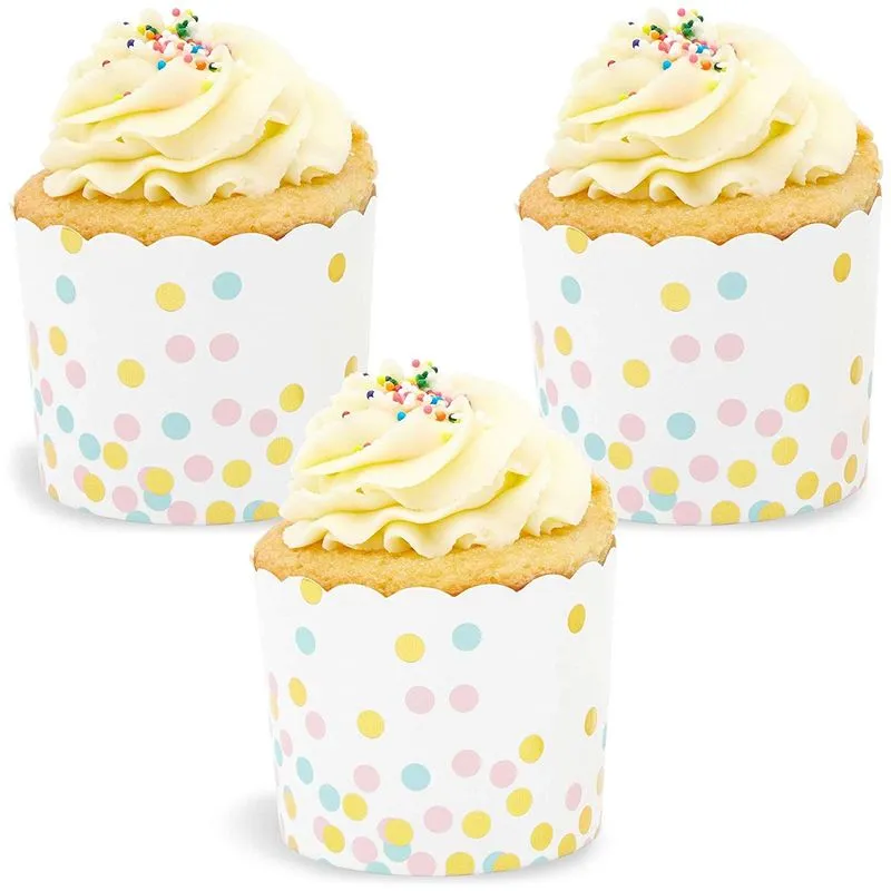 50-Pack Muffin Liners - Rainbow Polka Dots Cupcake Wrappers Paper Baking Cups