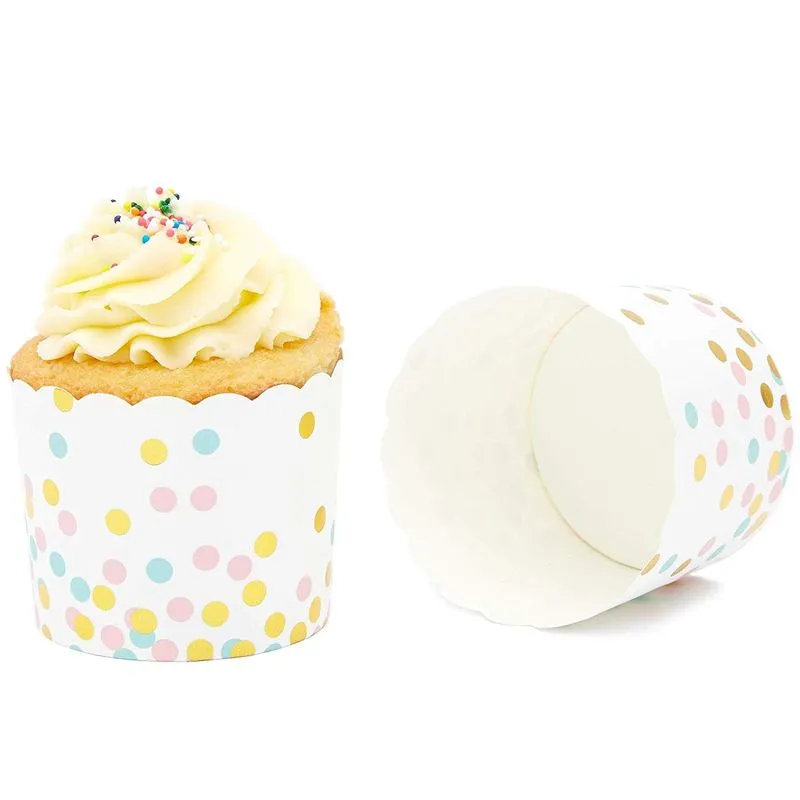 50-Pack Muffin Liners - Rainbow Polka Dots Cupcake Wrappers Paper Baking Cups