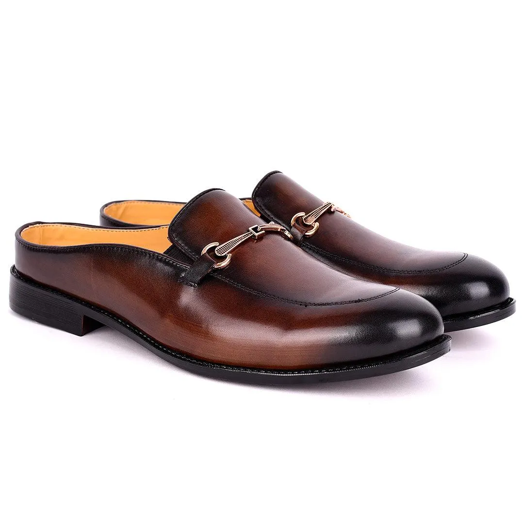 Abraham Mathias Plain Leather With Classic Chain Men's Half Shoe- Brown