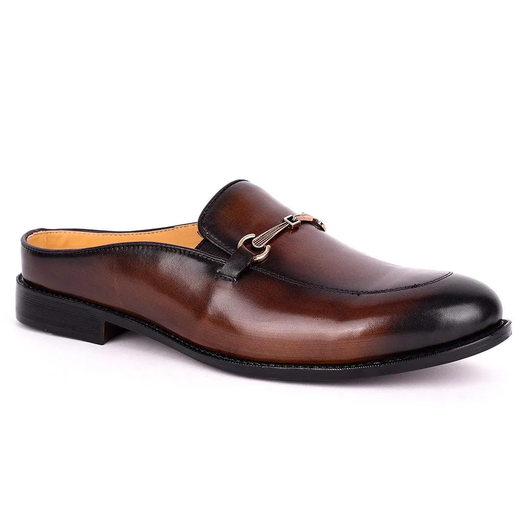 Abraham Mathias Plain Leather With Classic Chain Men's Half Shoe- Brown