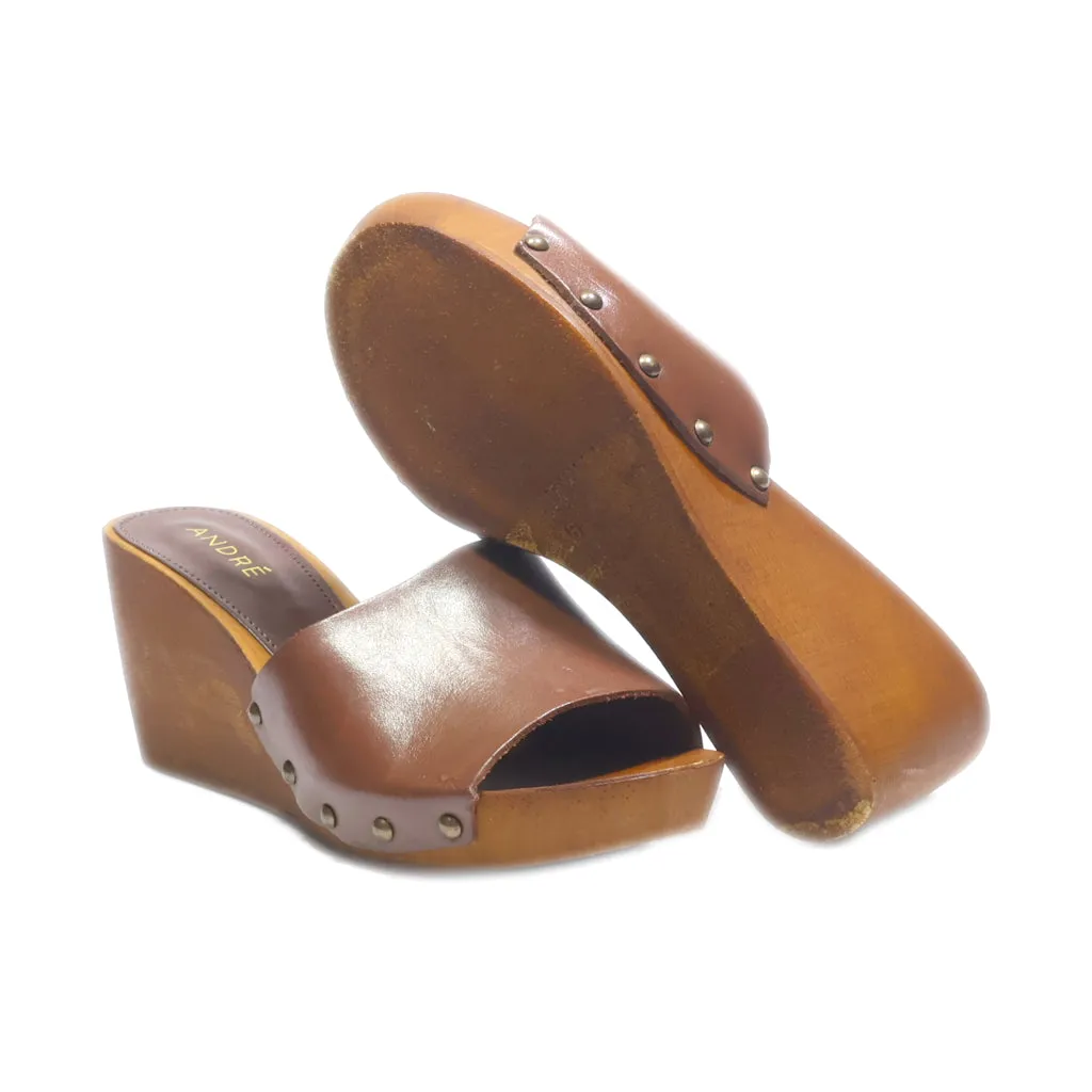 Andre Wedge Sandals Leather Brown Colour For Women