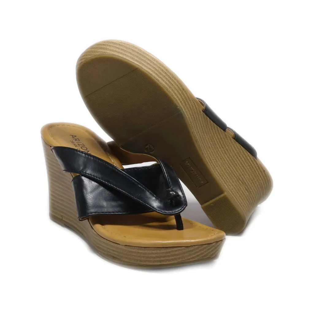 Arizona Jean Co Wedge Sandals Leather Black Colour For Women