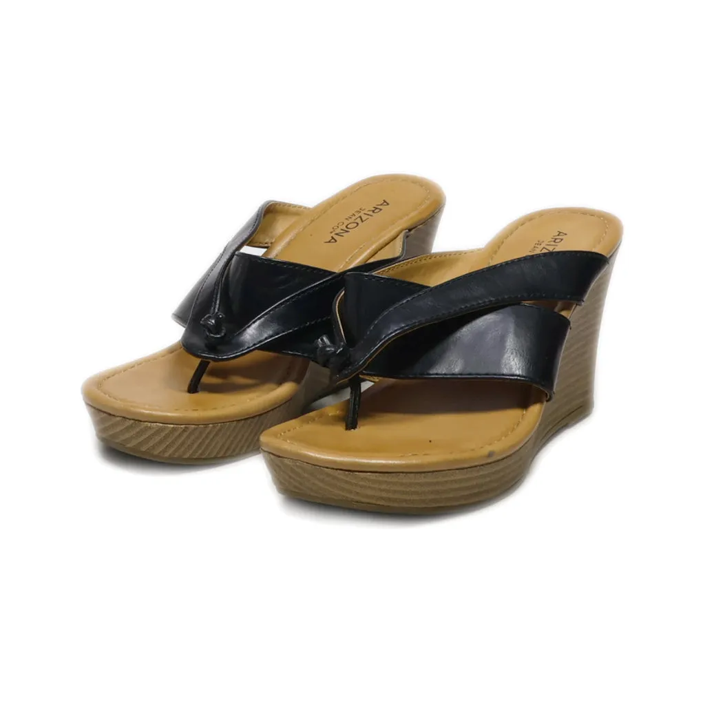 Arizona Jean Co Wedge Sandals Leather Black Colour For Women