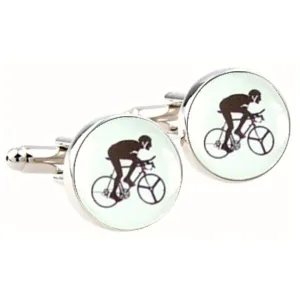 Bassin and Brown Round Cycling Cufflinks - White/Black