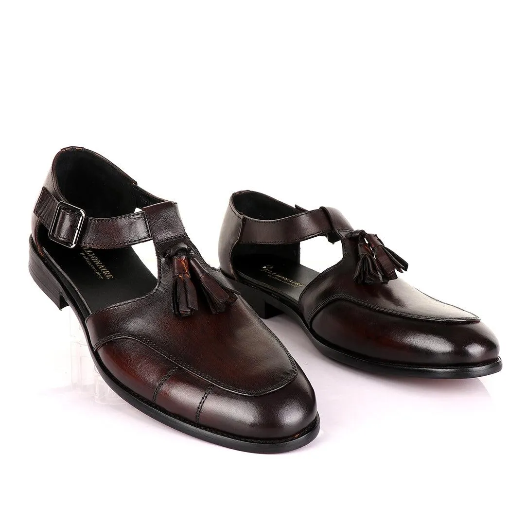 Billionaire Exotic Coffee Plain with Tassel Cover Leather Sandal