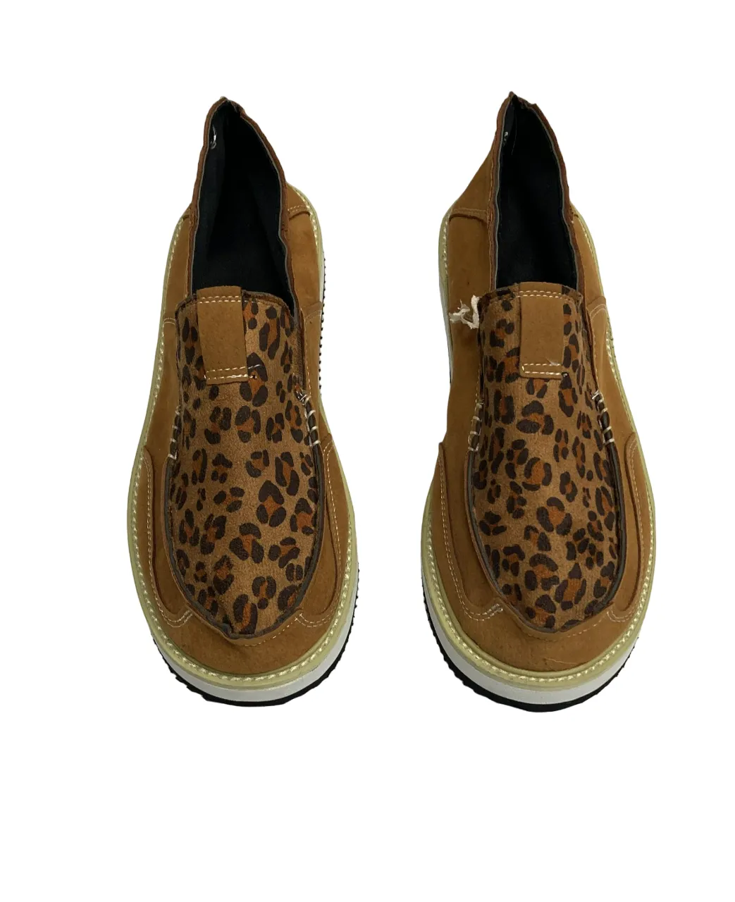 Brown Leopard Print Slip On Shoes Women's