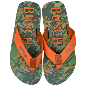 Busch Hunter Orange Text Logo Tree Camo Men's Flip Flop Sandals