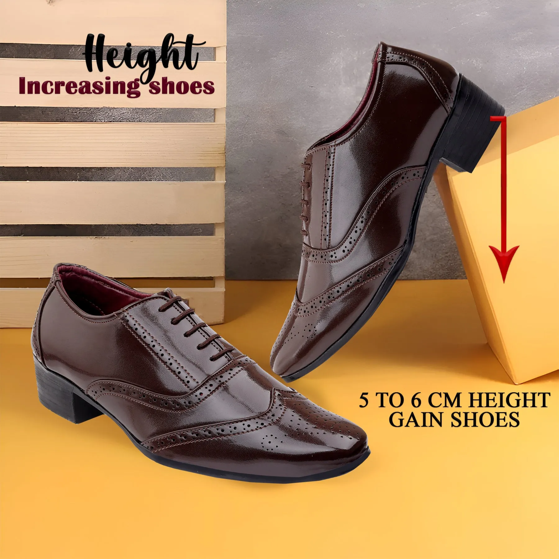 BXXY Height Increasing Formal And Office Wear Brogue Shoes For Men