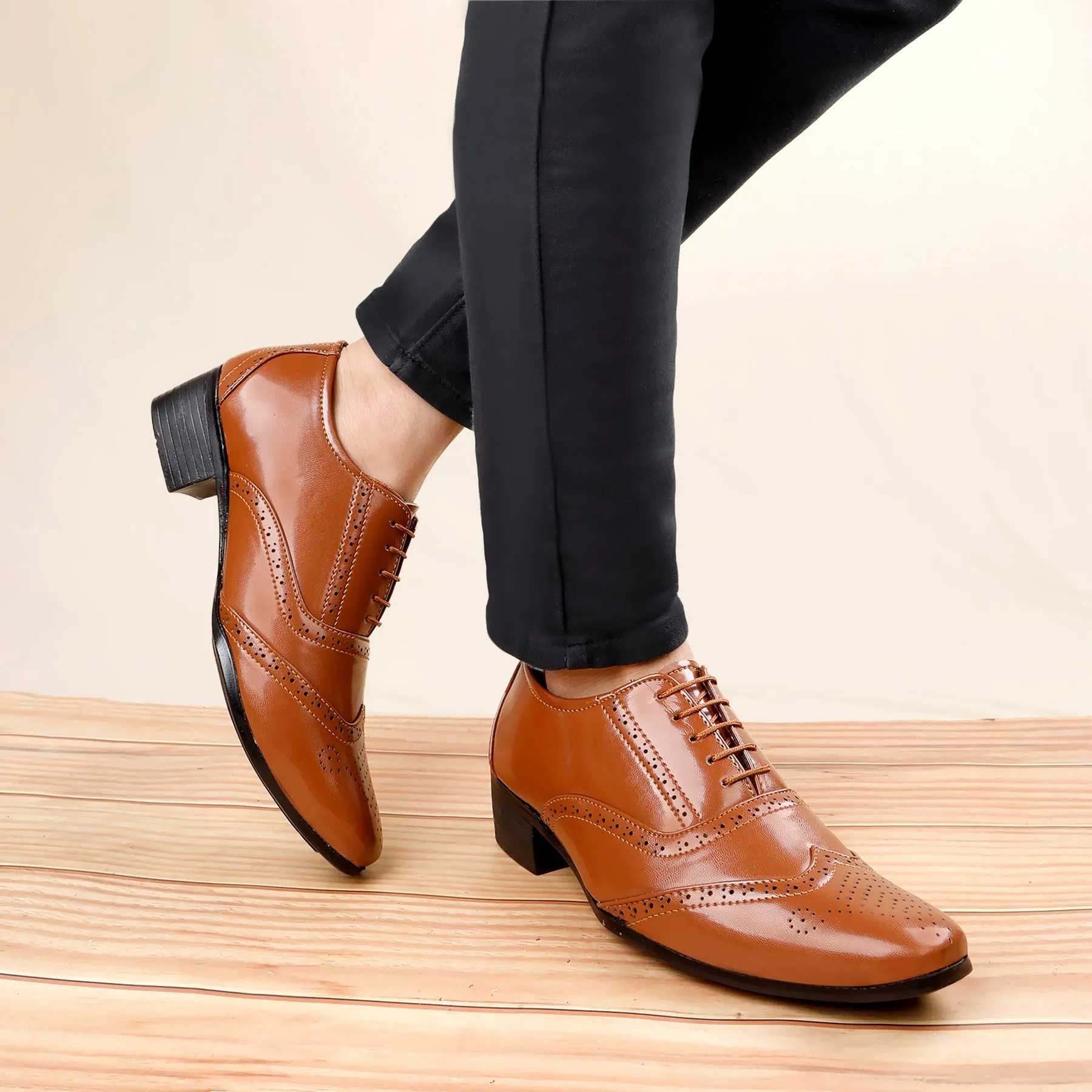 BXXY Height Increasing Formal And Office Wear Brogue Shoes For Men