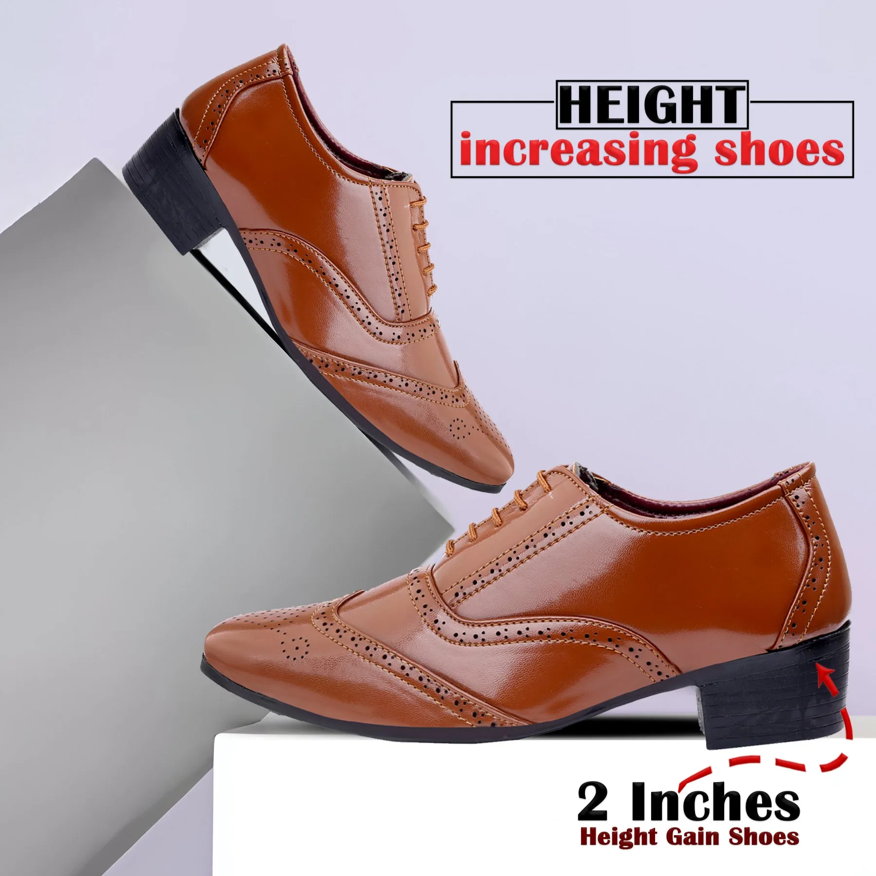 BXXY Height Increasing Formal And Office Wear Brogue Shoes For Men