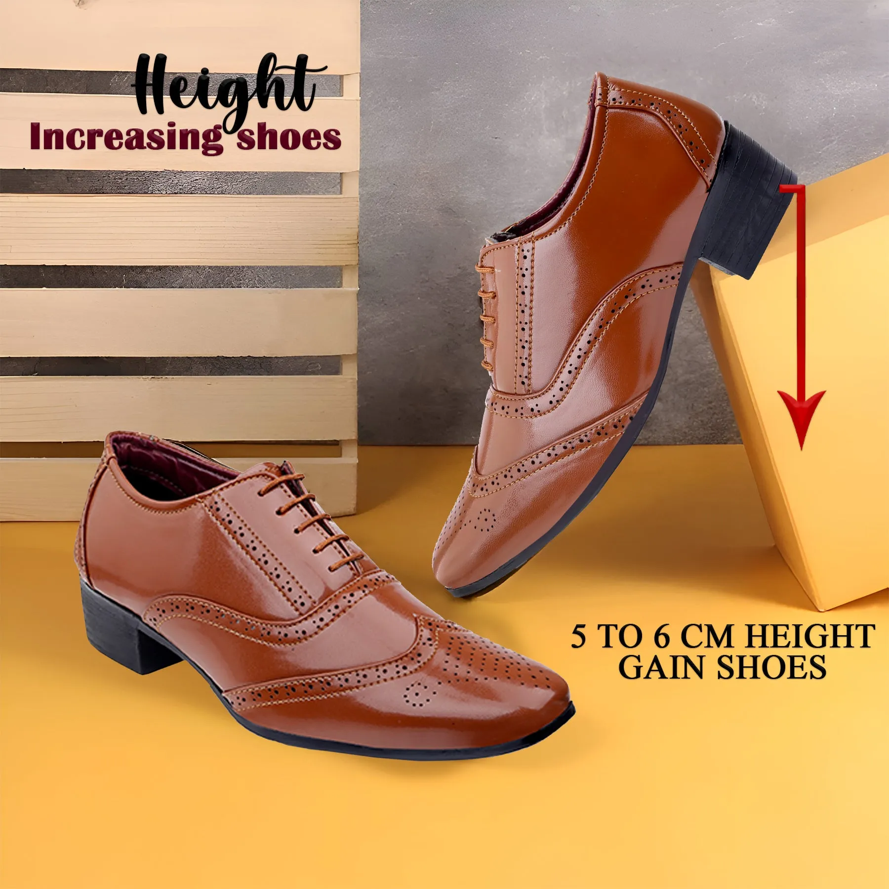 BXXY Height Increasing Formal And Office Wear Brogue Shoes For Men