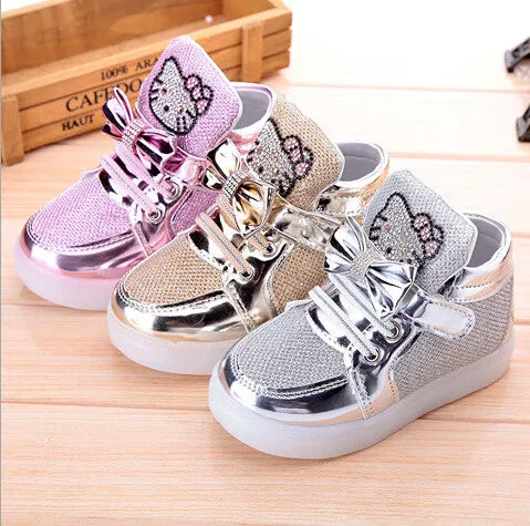 Children Shoes New Spring Rhinestone Led Shoes Girls Princess Cute Shoes With Light