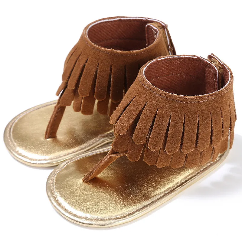 Children's sandals summer new girls sandals wholesale retro tassel flannel baby sandals