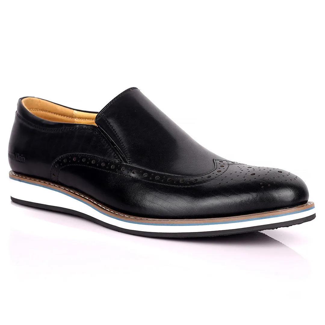 CK Classic Black Perforated Brogue With White Designed Sole Shoe