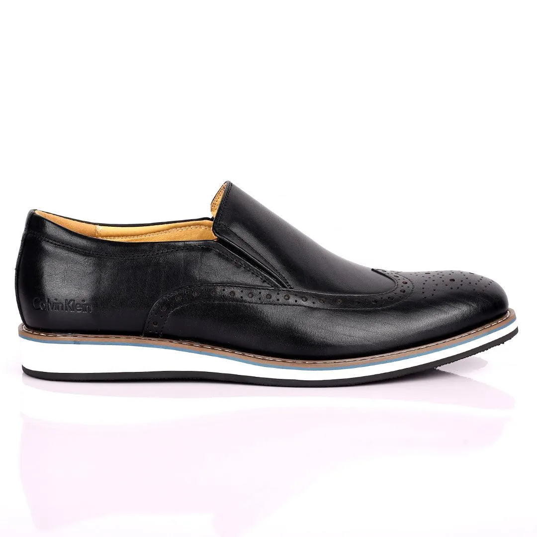 CK Classic Black Perforated Brogue With White Designed Sole Shoe