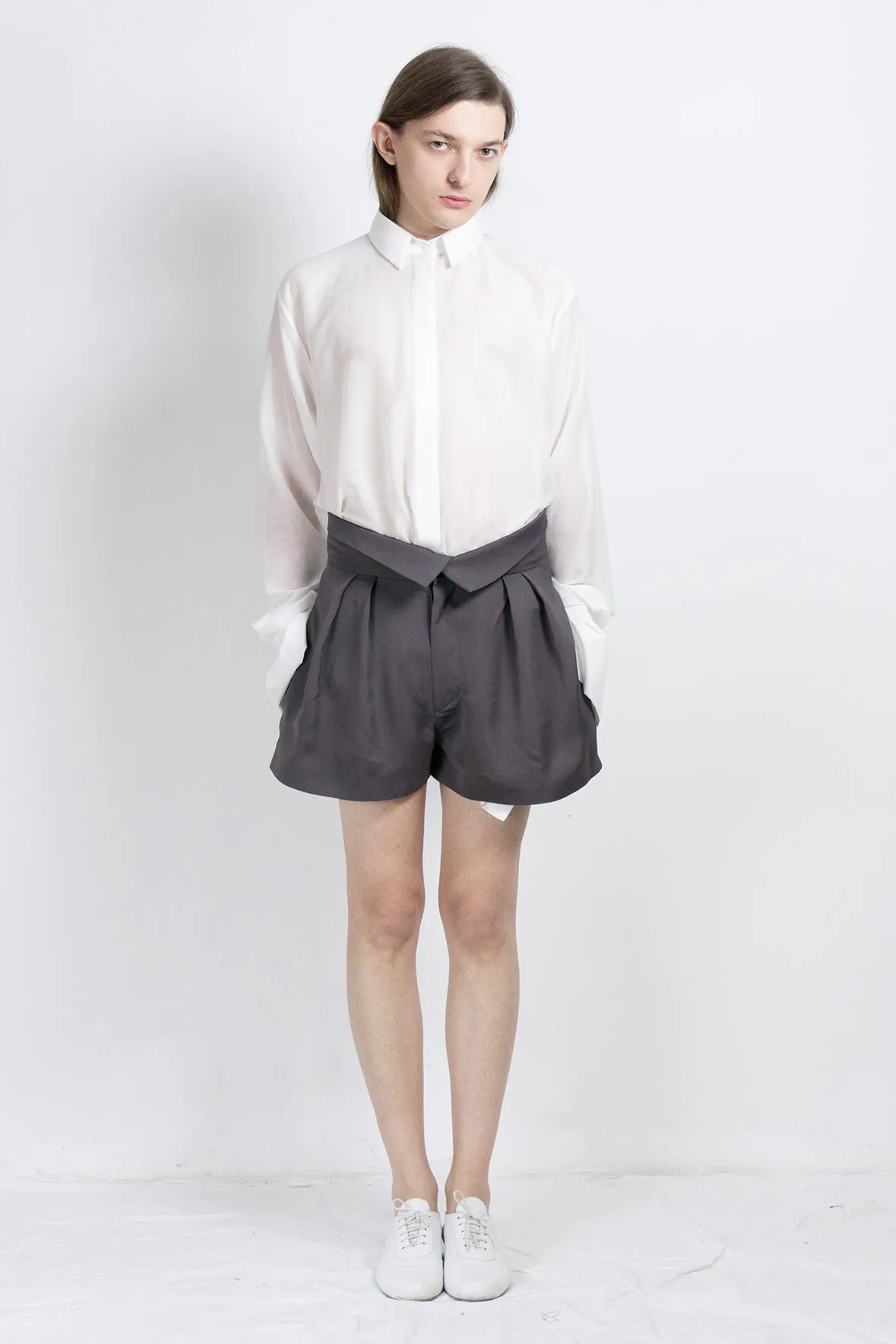 Cupro pleated shorts