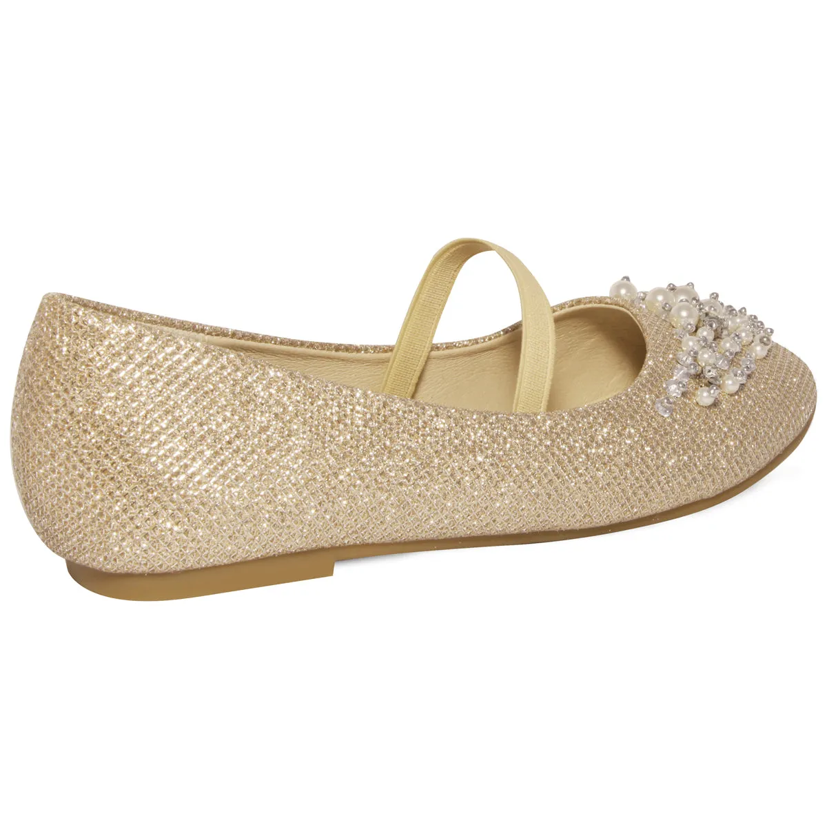 DAHLIA KIDS PEARL & DIAMANTE EMBELLISHED FLATFORM SHOES IN GOLD