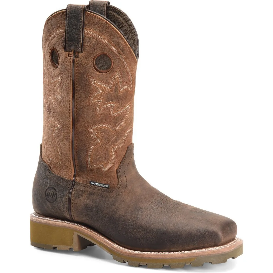 Double H Men's Abner 12" Sqr Toe WP Western Work Boot - Brown - DH4353