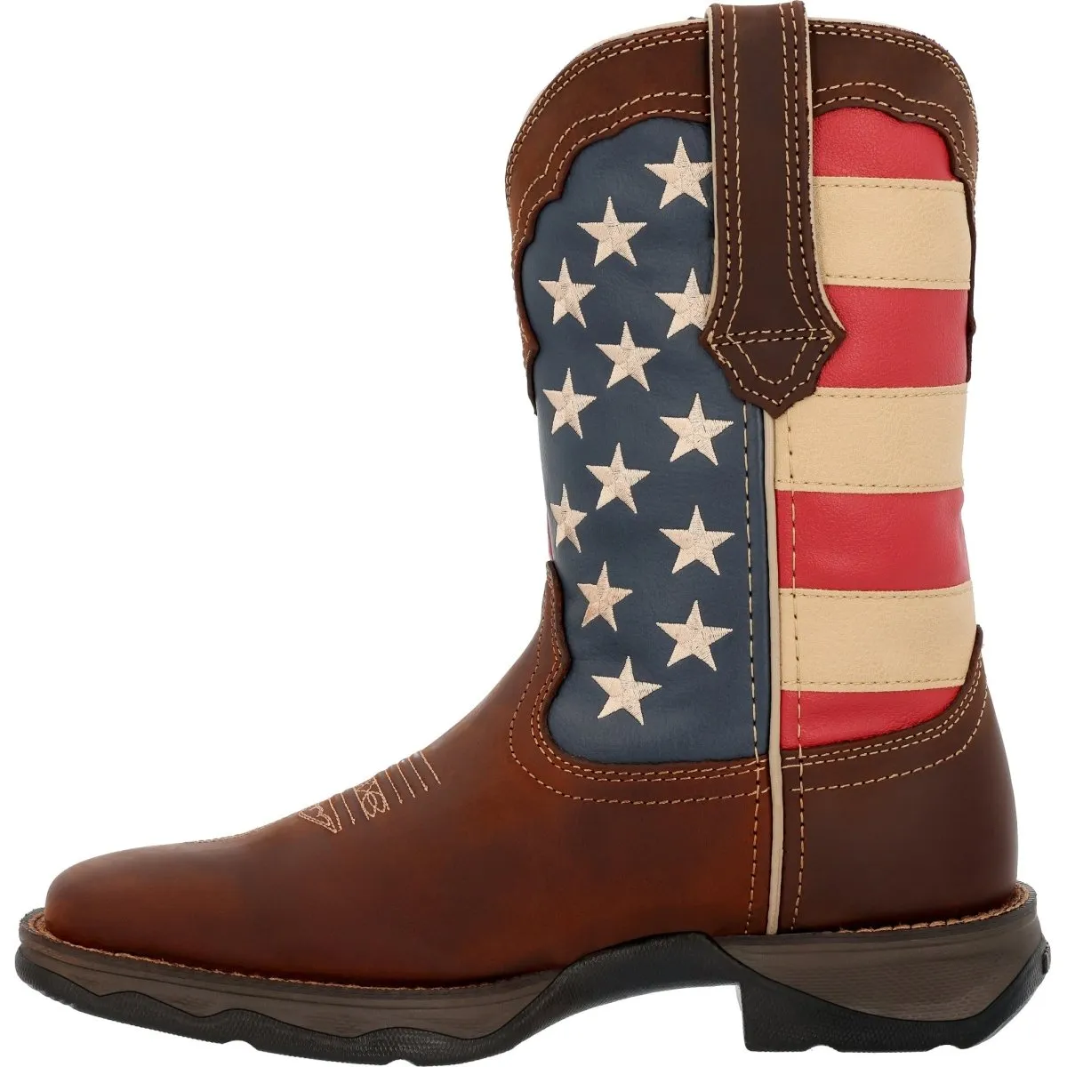 Durango Lady Rebel Pull-On Western Flag Women Work Boots Rd4414 In Brown