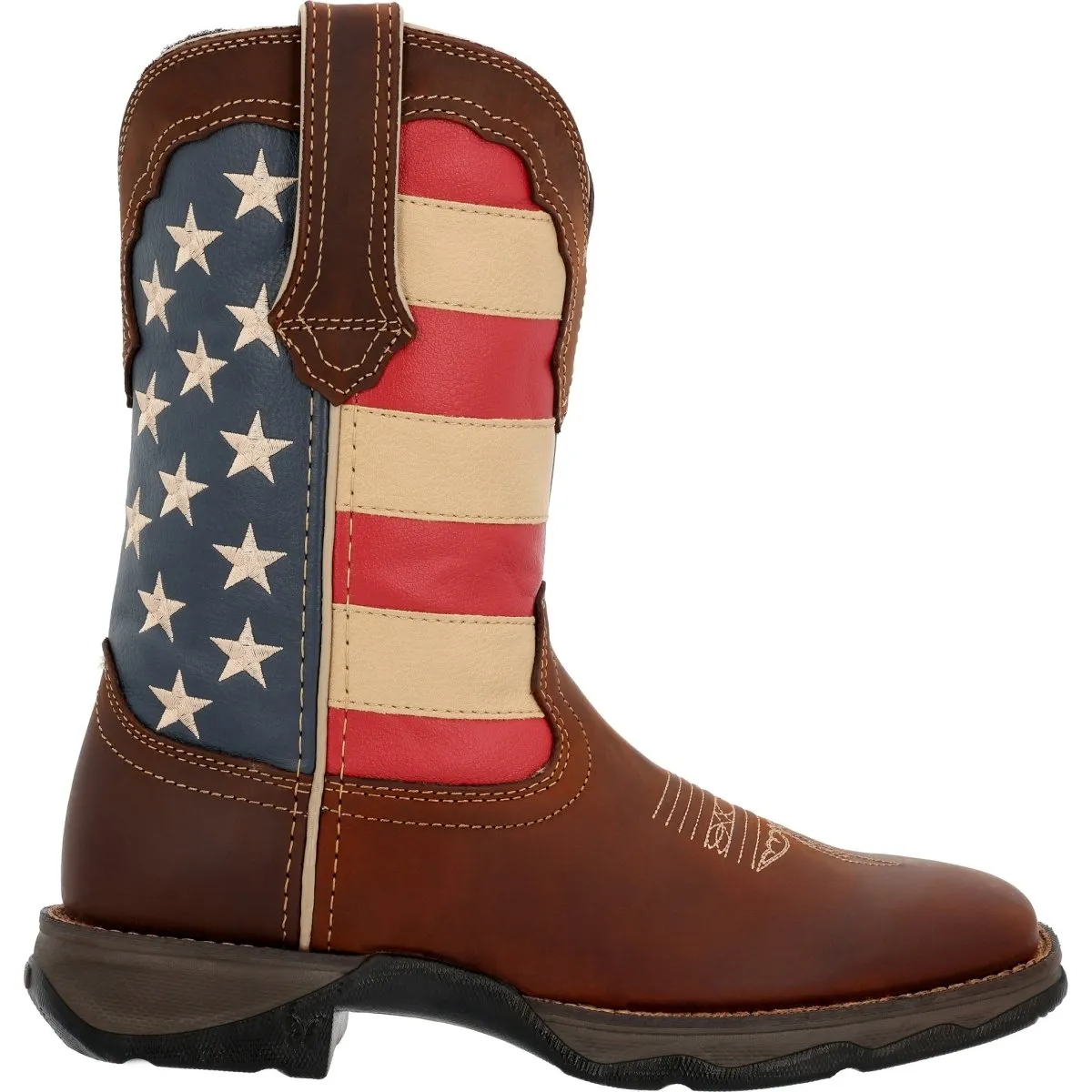 Durango Lady Rebel Pull-On Western Flag Women Work Boots Rd4414 In Brown