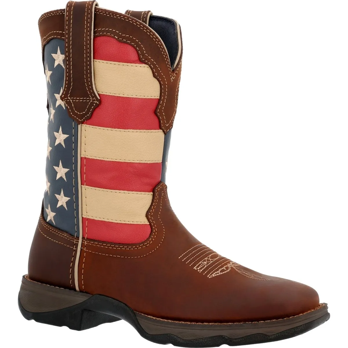 Durango Lady Rebel Pull-On Western Flag Women Work Boots Rd4414 In Brown