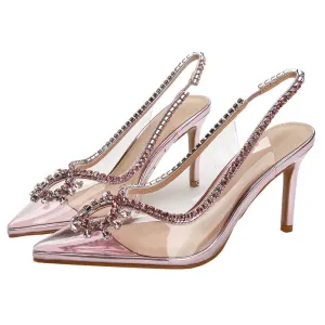 Elegant French Style Crystal Sandals with Patent Leather